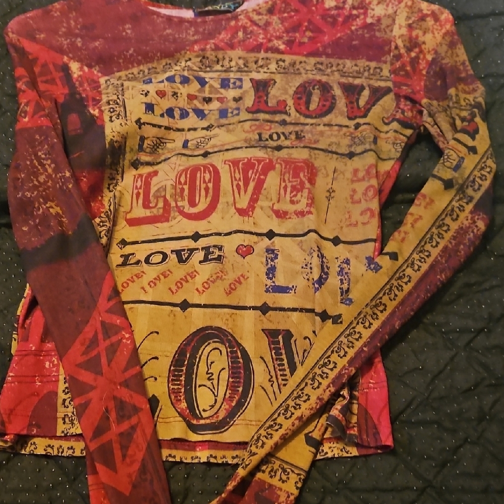 Eye Candy Red and Gold Graphic Blouse